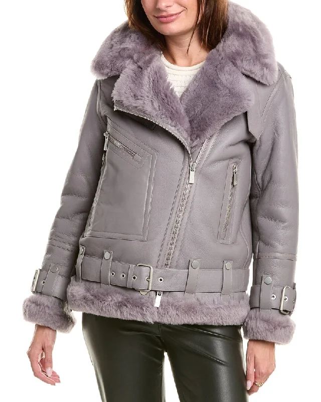 women's hooded raincoats -GORSKI Shearling Zip Moto Jacket