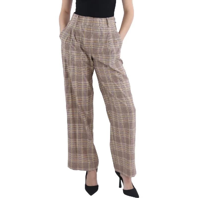 women's bohemian maxi skirts -Womens Houndstooth High Rise Wide Leg Pants