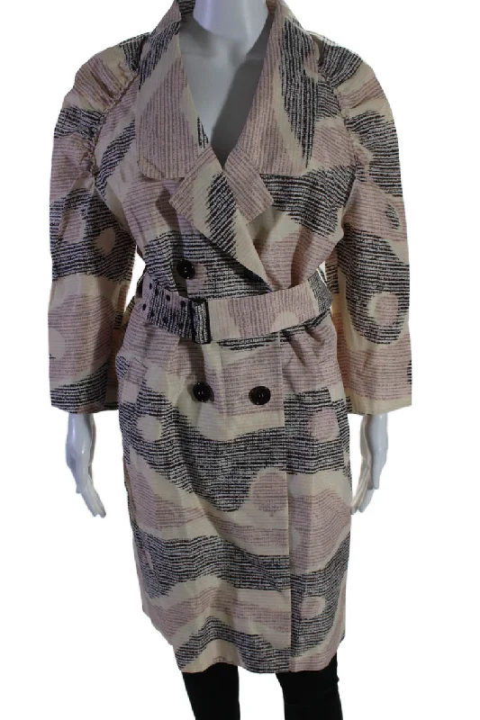 women's gothic-style coats -M Missoni Womens Double Breasted Abstract Silk Coat White Pink Black