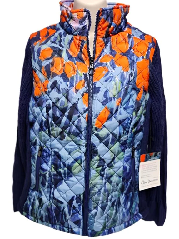 women's formal evening coats -Jacket Quilted Zipper Front Knit Sleeve Blue / Orange Women's 91763