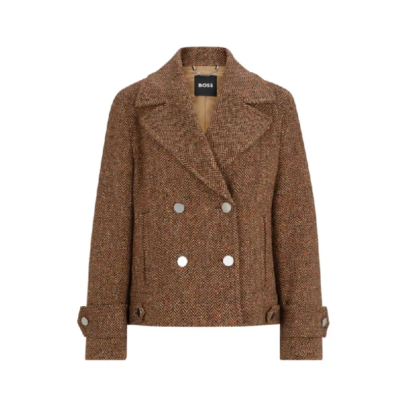 ladies' mid-length coats -Regular-fit double-breasted coat in herringbone tweed