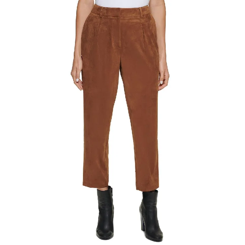 women's palazzo pants -Calvin Klein Womens Faux Suede High Rise Cropped Pants