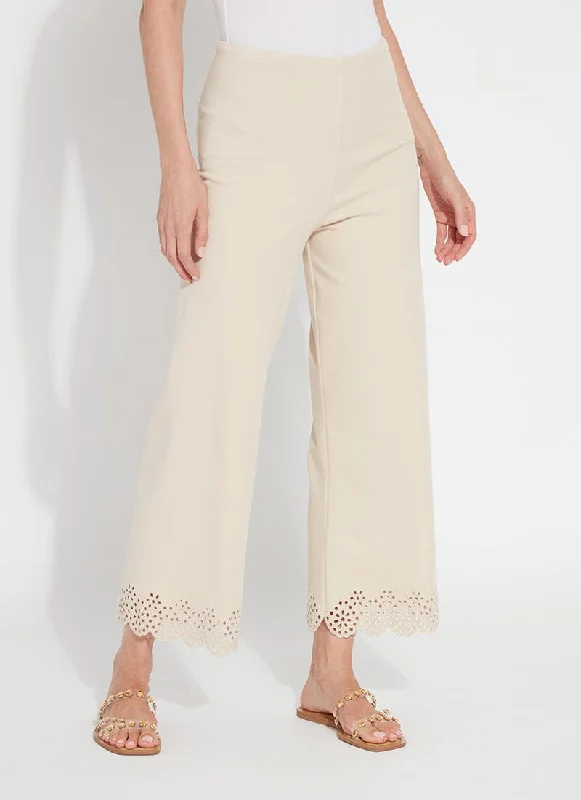 women's high-waisted jeans -Cropped Embroidered Eyelet Wide Leg (26" Inseam)