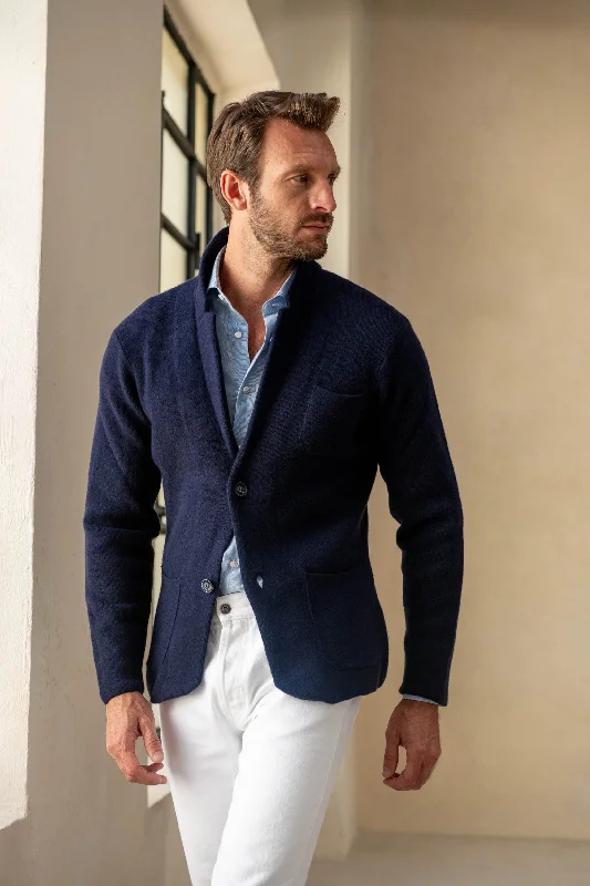 women's puff-sleeve coats -Blue knitted jacket - wool and cashmere - Made in Italy