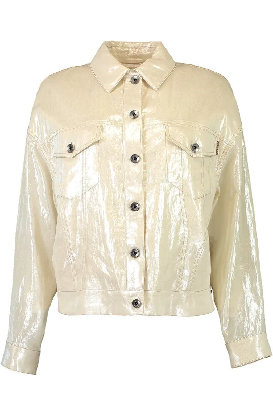 women's eco-friendly coats -Metallic Button Up Jacket