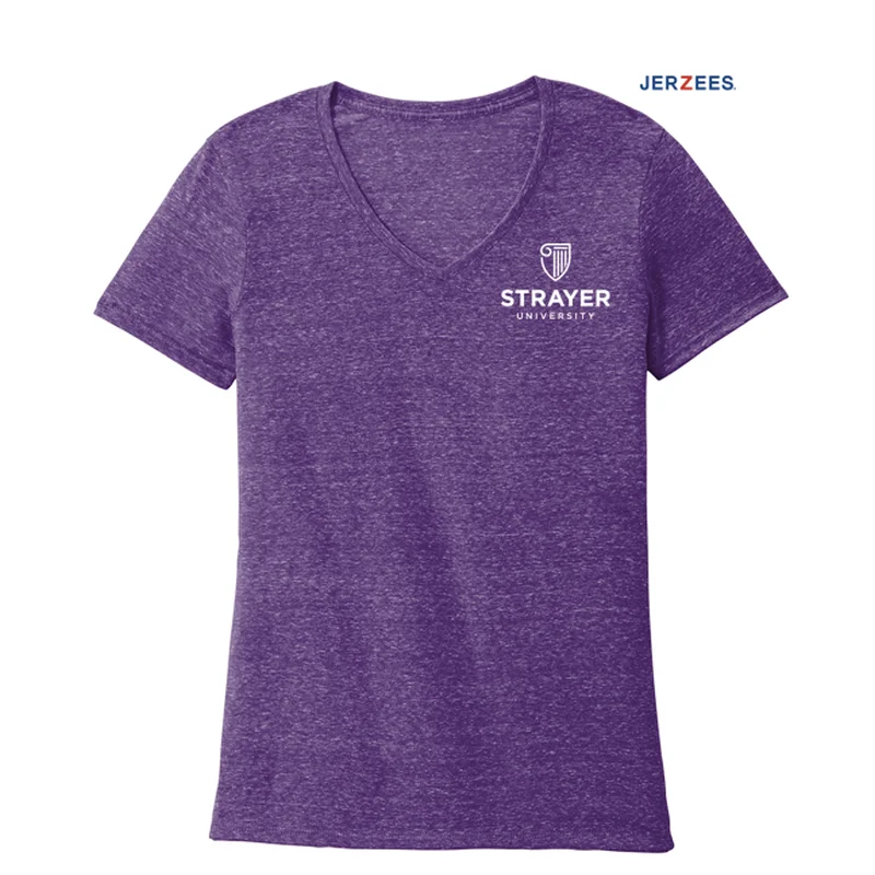 women's wrap blouses -NEW STRAYER JERZEES ® Ladies Snow Heather Jersey V-Neck T-Shirt-PURPLE