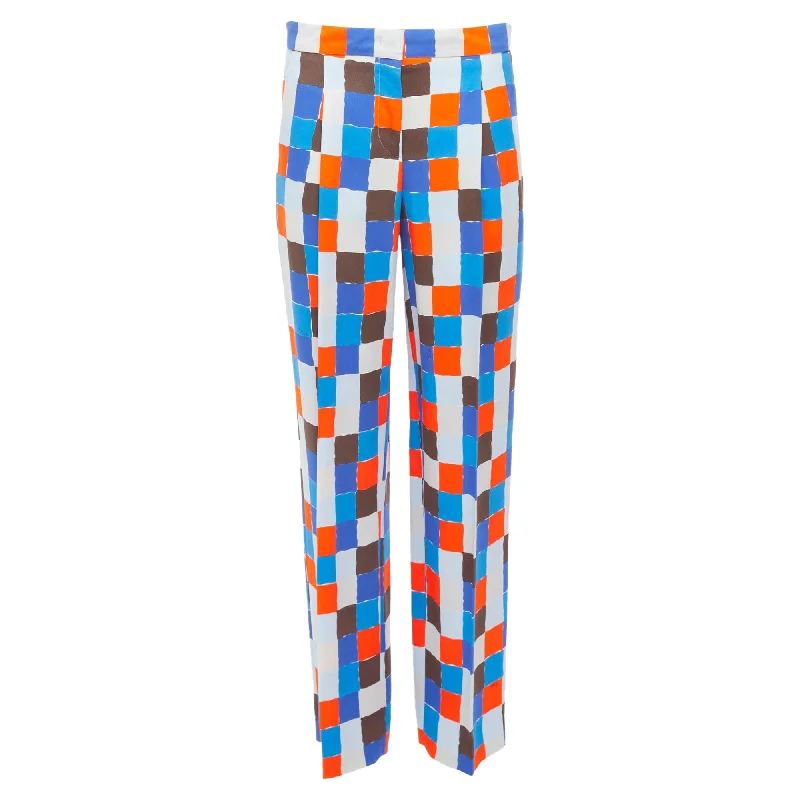 women's elastic waist pants -Emilio Pucci Watercolour Check Mid Waist Pants