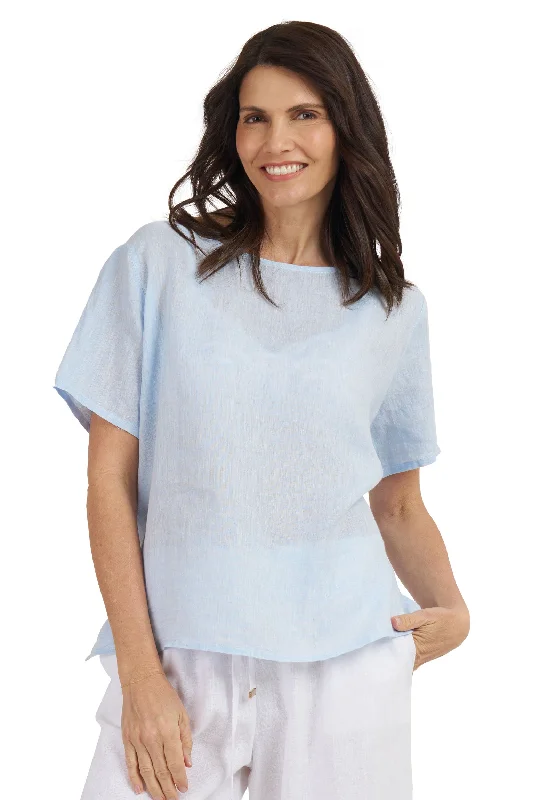 women's casual tops -Teena-Linen Sky T-Shirt