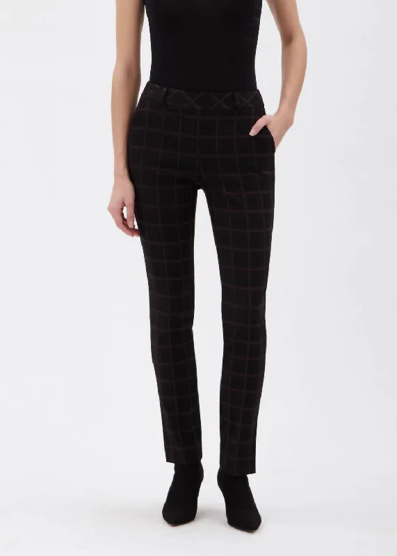 trendy asymmetric pants for women -Cardiff Full Length Slim Pant In Black/grey Cardiff Plaid