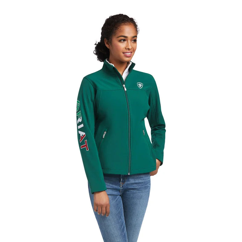 ladies' plaid coats -Ariat Women's Classic Team Softshell MEXICO Water Resistant Jacket, Verde