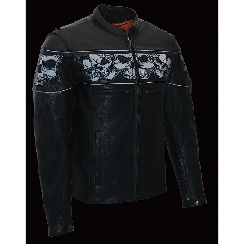 trendy quilted longline coats for women -Men’s Crossover Scooter Jacket w/ Reflective Skulls and Cool Tec technology