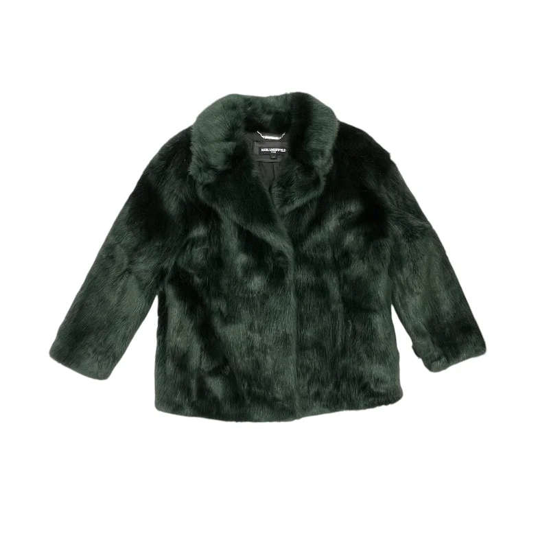 stylish fur-trimmed coats for women -Coat Designer By Karl Lagerfeld In Green, Size:L