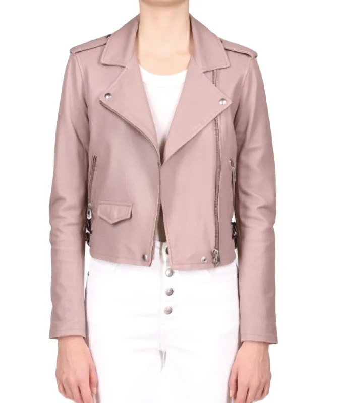 women's puffer jackets -Ashville Biker Jacket In Mauve Pink