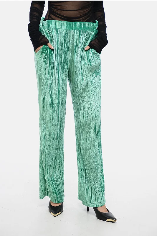 trendy bell-bottom jeans for women -Sleep no More Curly Velvet Wide-Leg Pants