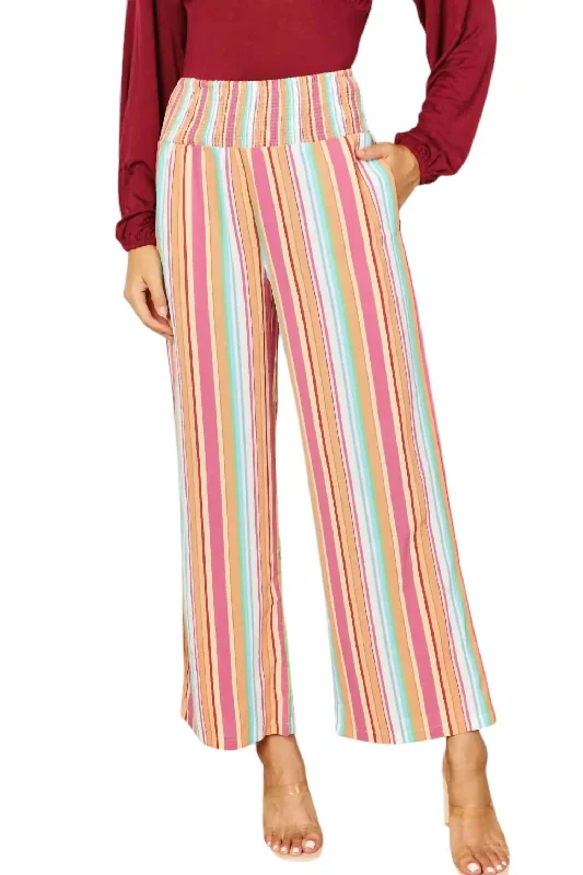 ladies' straight-leg trousers -Chic Striped Pants With Pockets In Multicolor