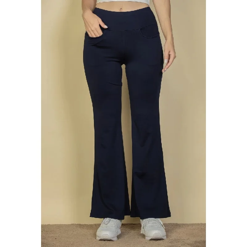 women's utility pants -High Waisted Front Pocket Flare Pants