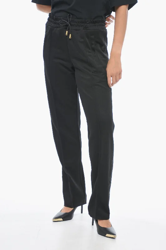 women's slouchy trousers -Palm Angels Cotton Track Pants with Lurex Embroideries