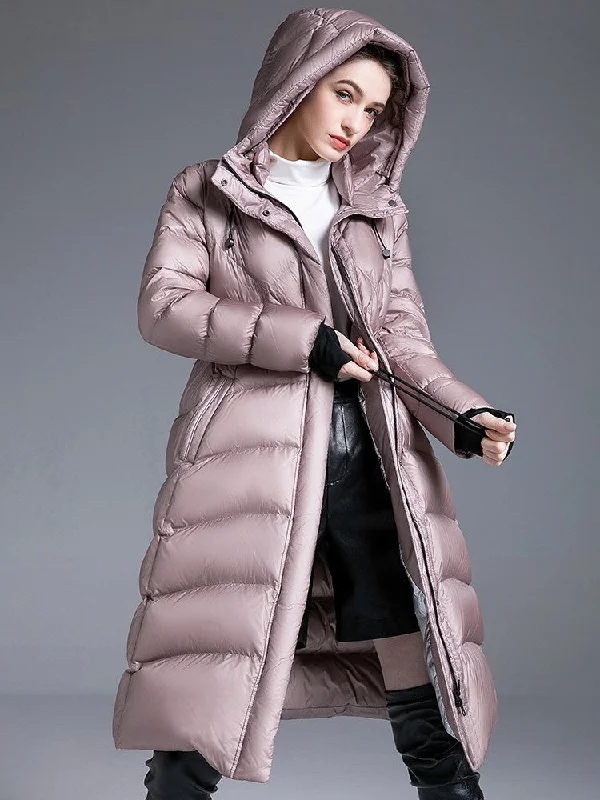 women's color-blocked coats -Drawstring Hooded Down Puffer Coat