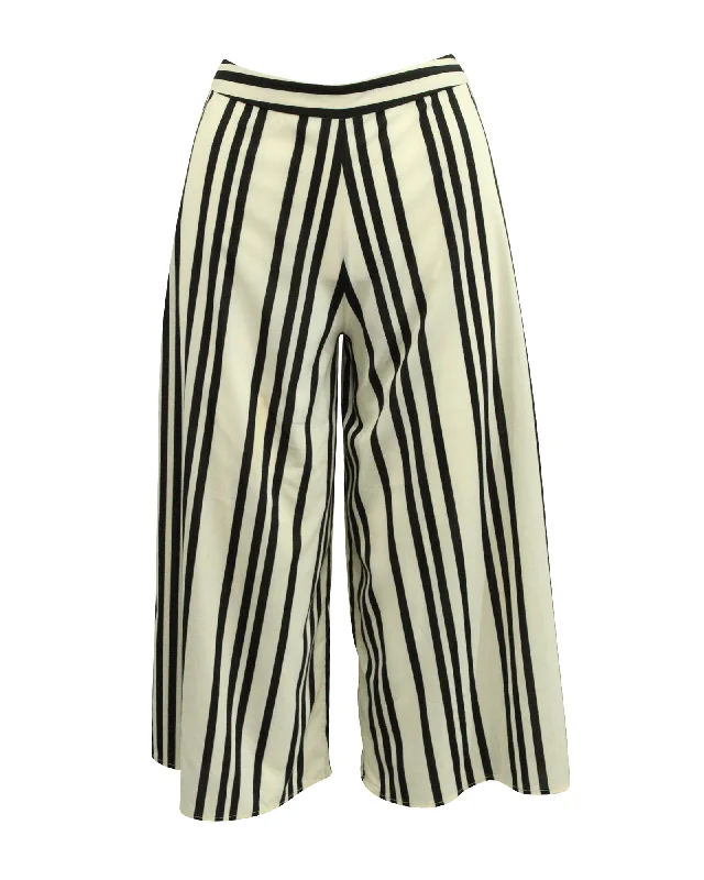 women's utility pants -Alice + Olivia Striped Wide Leg Pants in White Polyester