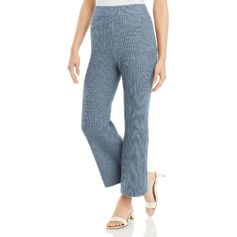 women's utility pants -Womens Stretch Ribbed Knit Wide Leg Pants