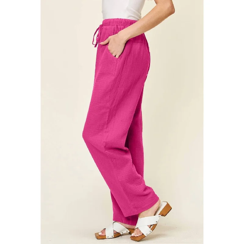 women's high-slit skirts -Double Take - Texture Drawstring Straight Pants