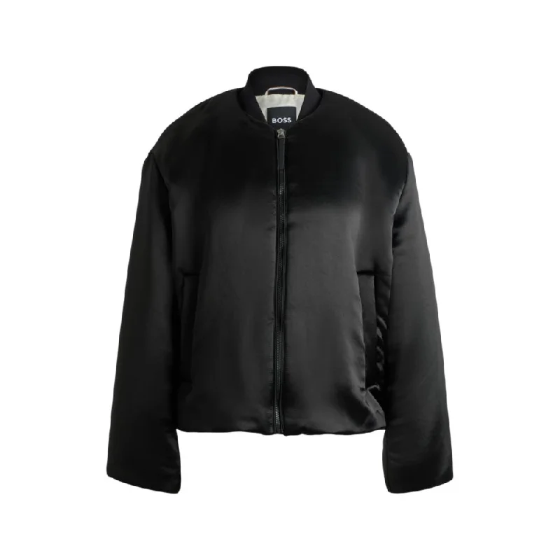 women's fleece-lined coats -Padded bomber jacket in satin