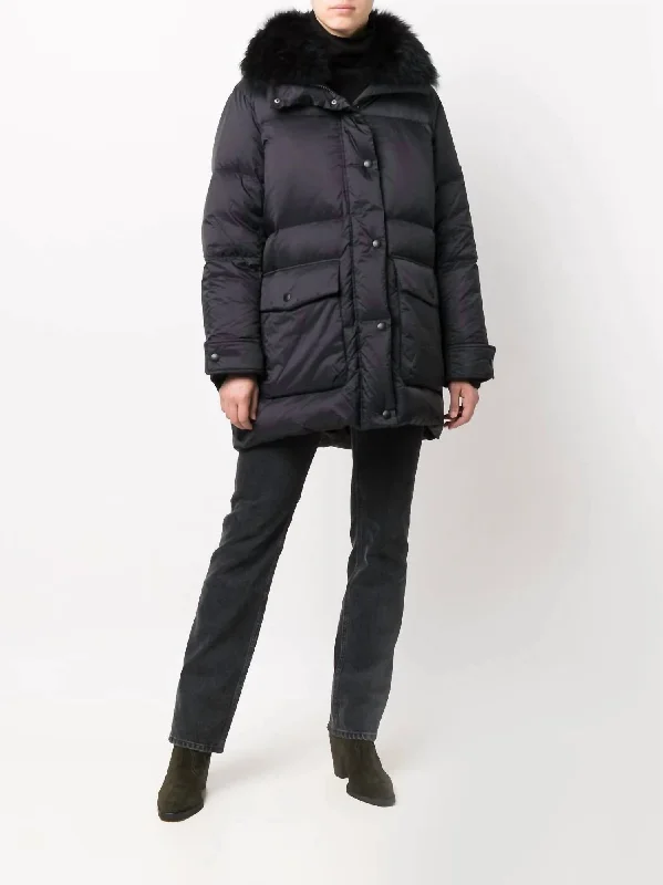 women's wrap coats -Doudoune 83Cm Coat In Noir