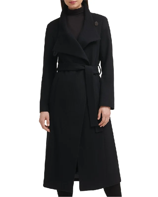 women's padded winter coats -Kenneth Cole Wool-Blend Belted Maxi Coat