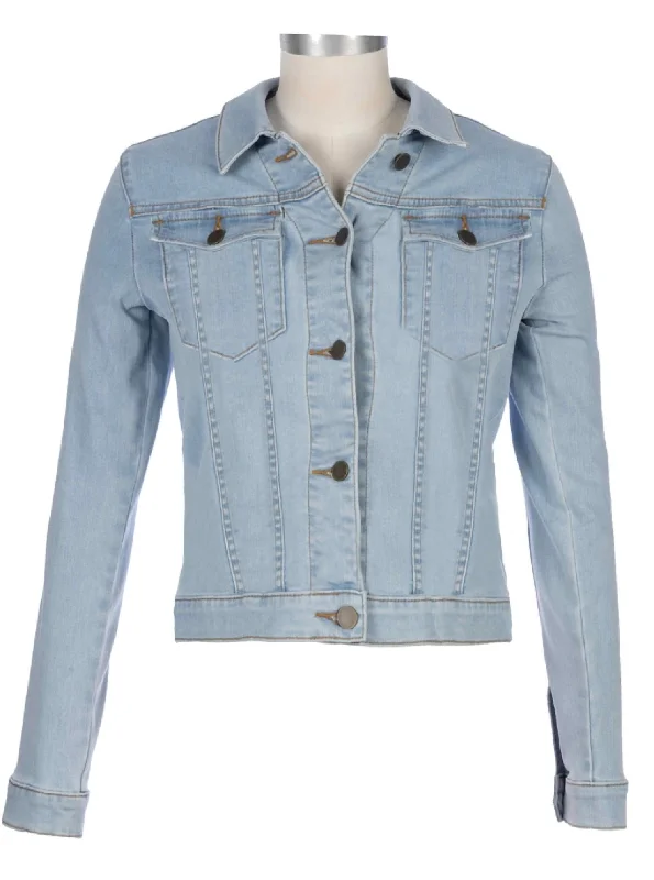 women's pastel wool coats -Julia Crop Denim Jacket In Investigate Wash