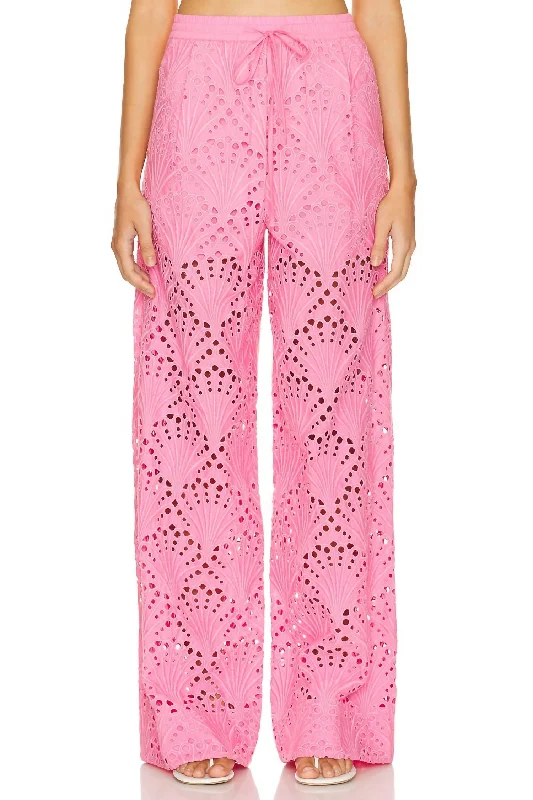 stylish yoga leggings for women -Fab Broderie Anglaise Pant In Bubblegum