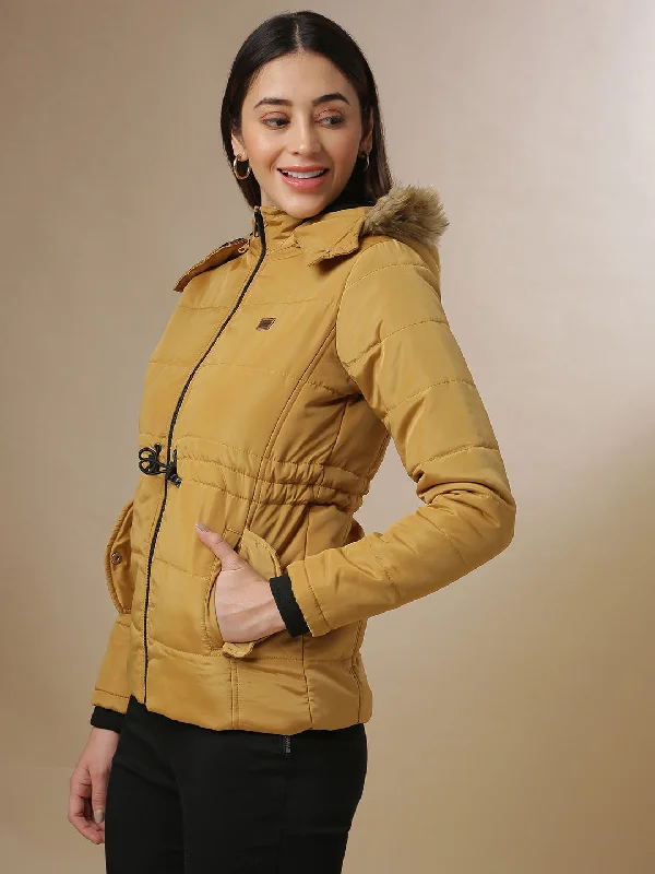 women's puff-sleeve coats -Campus Sutra Women Solid Stylish Casual Bomber Jacket