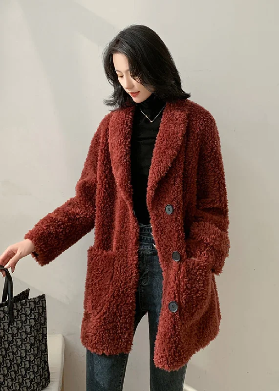 stylish business coats for women -Single Breasted High Pile Fleece Lamb Wool Coat