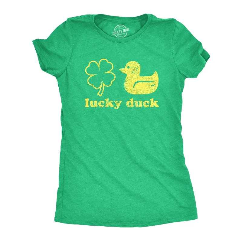 women's graphic print T-shirts -Lucky Duck Clover Women's T Shirt