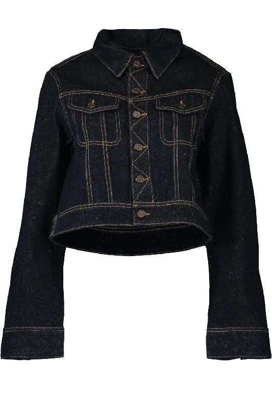 women's high-fashion winter coats -Cropped Denim Jacket