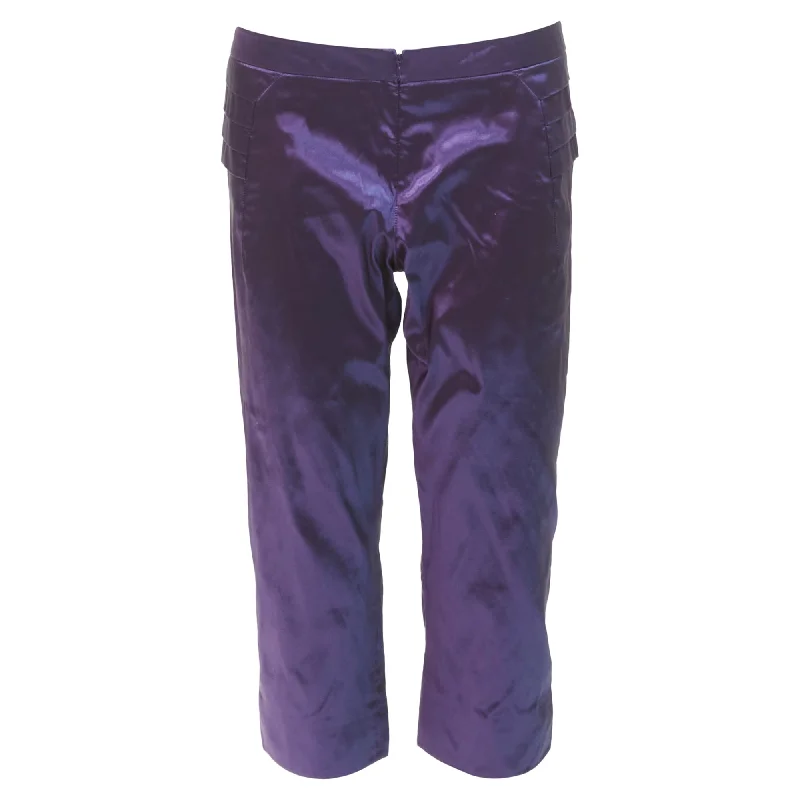 ladies' silk pants -Shiatzy Chen Silk Holographic Pleated Side Darted Knee Pants