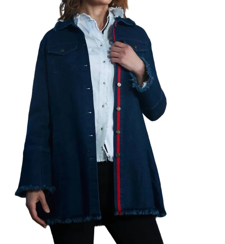 stylish fur-trimmed coats for women -Park Slope Denim Jacket In Navy