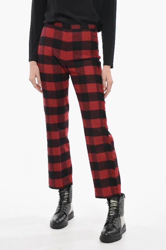 women's pleated wide-leg pants -Woolrich Stretch Wool Pants with Check Pattern