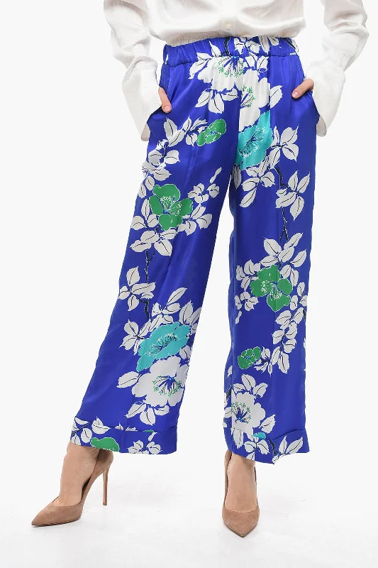 women's belted cargo pants -Parosh Silk Palazzo Pants with Floral Print