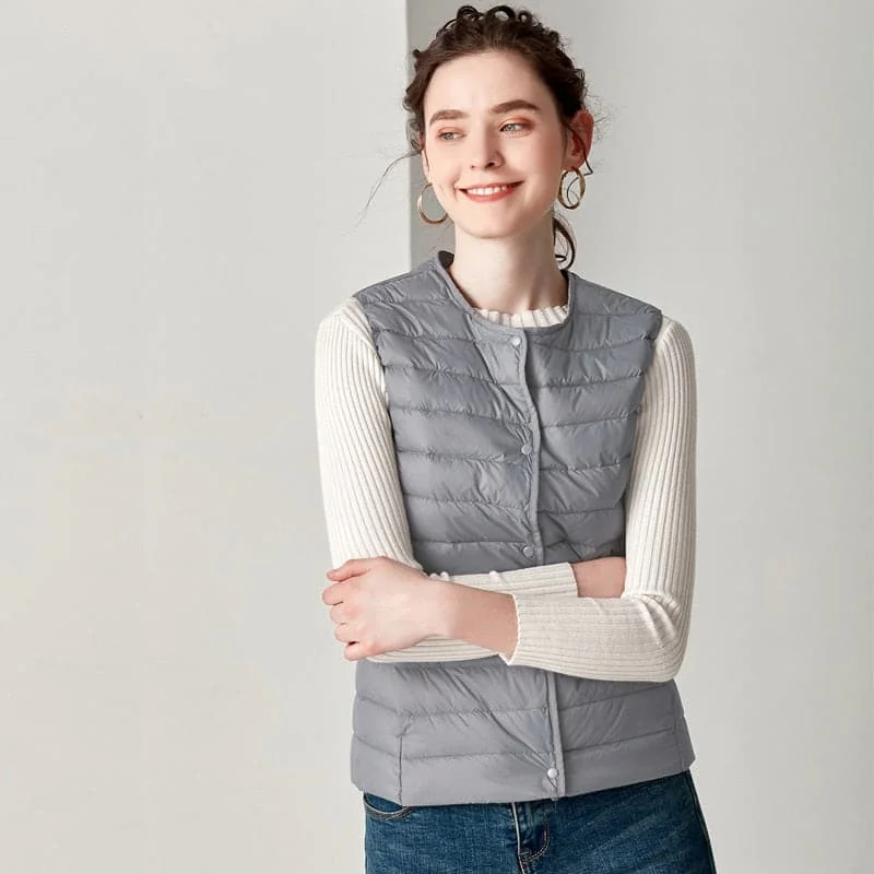 women's sporty bomber jackets -DressBetty - Winter Weightless Round Collar Sleeveless Duck Down Coat