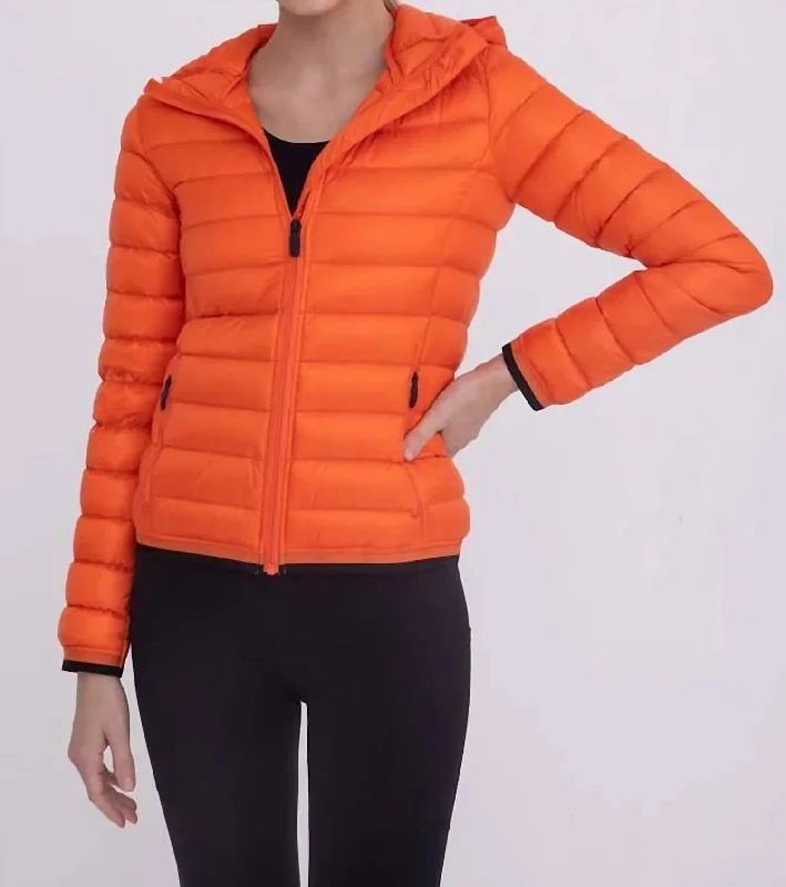 women's winter coats -Padded Puffer Jacket With Hood In Orange