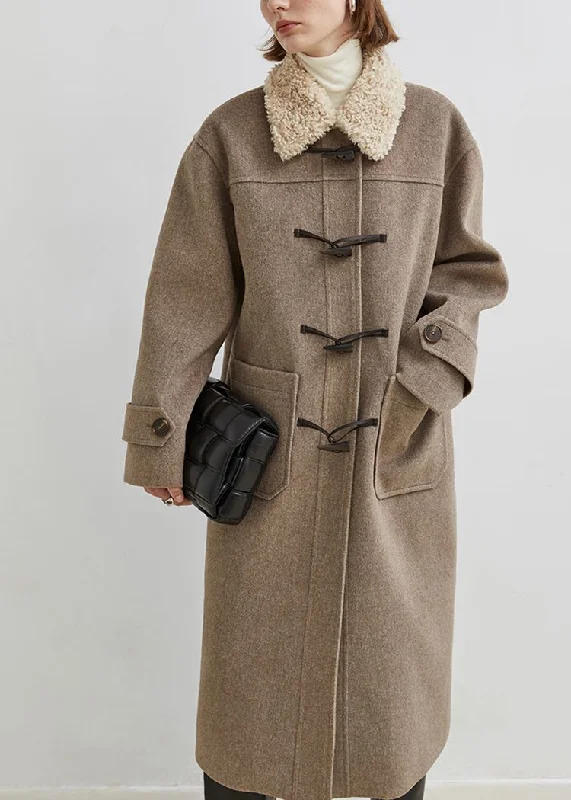 women's belted wool coats -Faux Fur Collar Long Duffle Coat