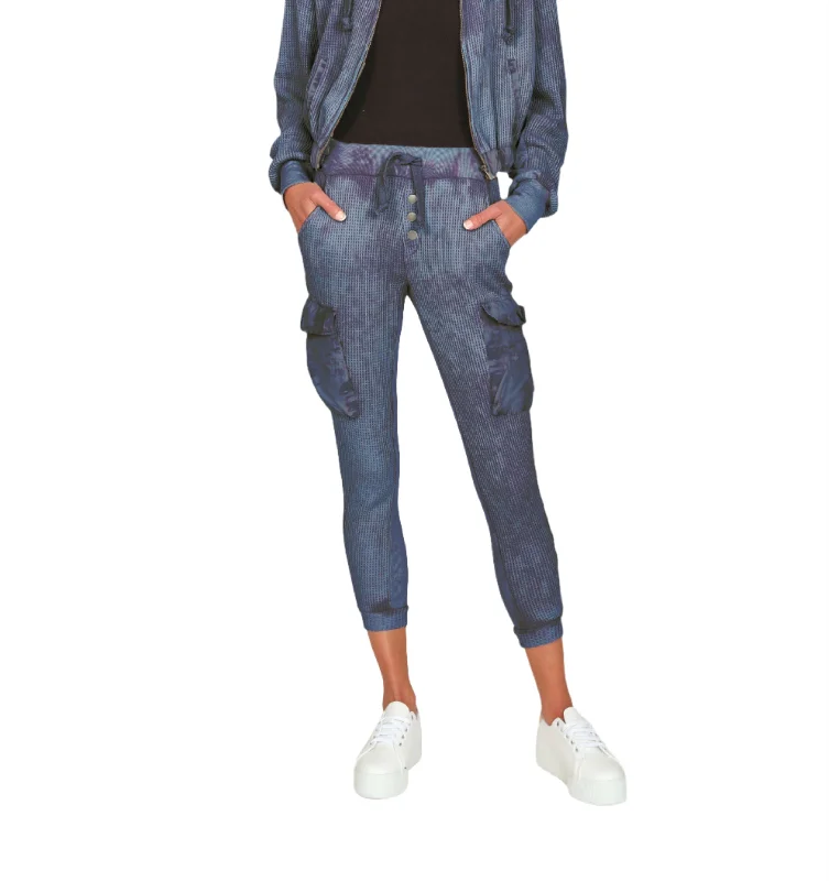 women's tailored trousers -Vintage Havana Denim Thermal Combo Cargo Jogger B9879 Denim