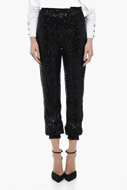 women's faux suede pants -In The Mood For Love Sequined ASHA Pants with Ankle Cuffs