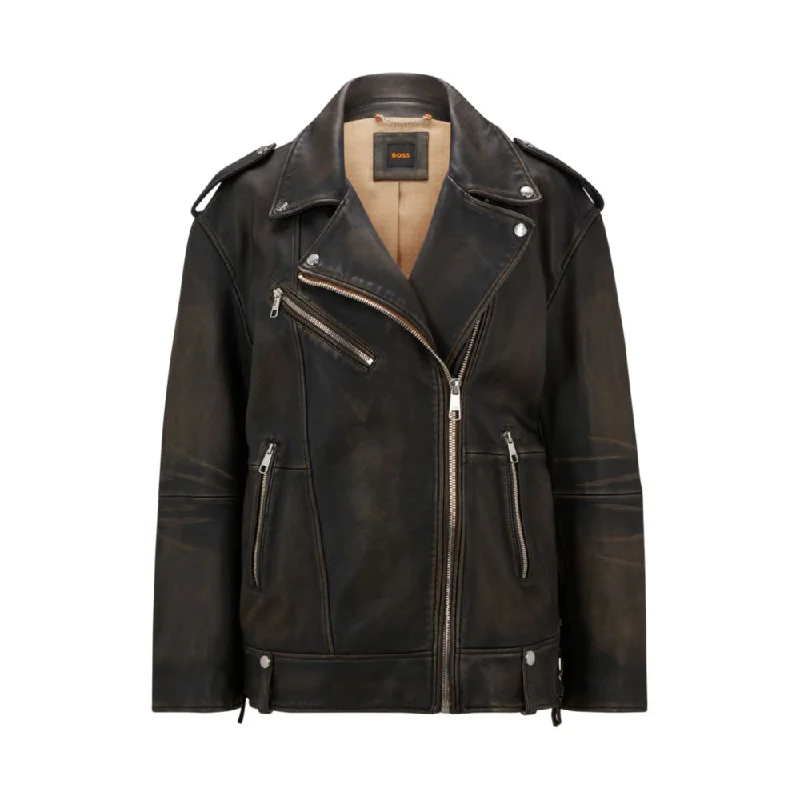 women's varsity jackets -Zip-up leather jacket with signature lining