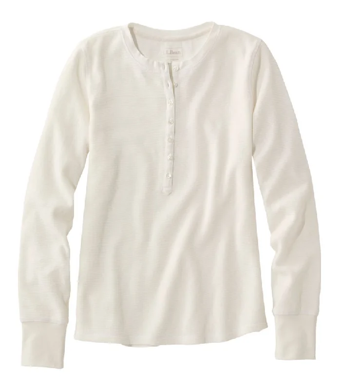 ladies' embroidered tops -Waffle Knit Tee Henley Women's Regular