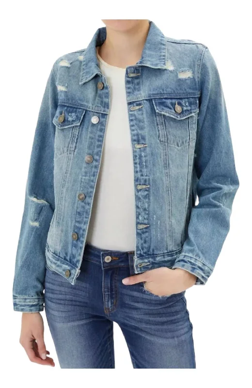 women's stretch-fabric jackets -Everyday Denim Jacket In Blue