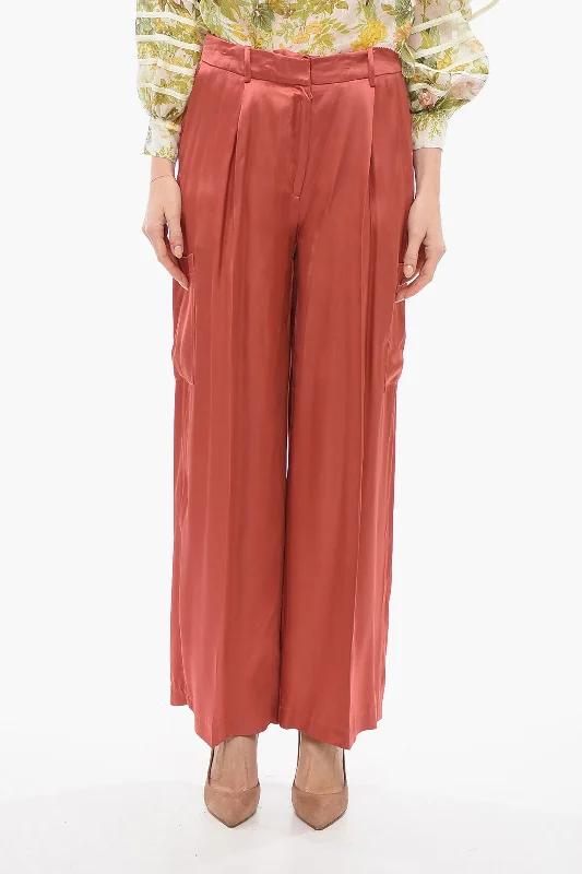 women's draped skirts -Loulou Studio Single Pleated Satin Wide Leg Pants