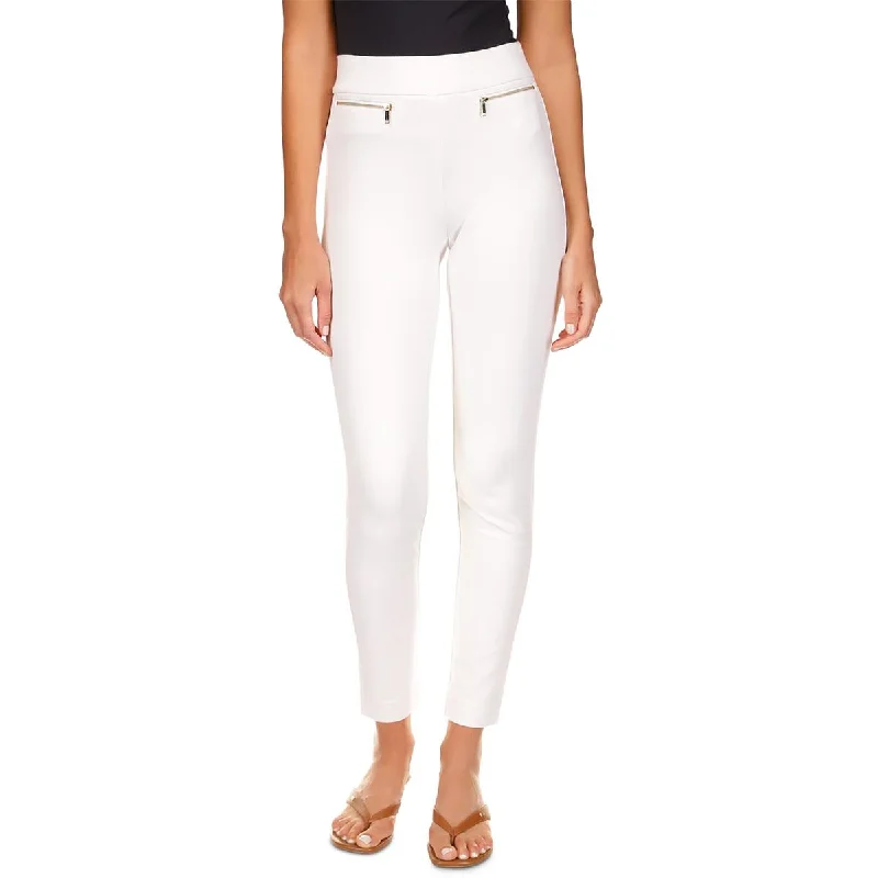 women's tailored trousers -MICHAEL Michael Kors Womens Petites Zipper Trim Pull On Cropped Pants