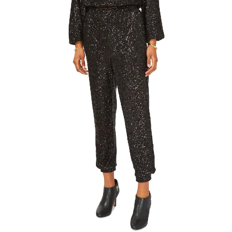 women's slouchy trousers -Vince Camuto Womens Sequined High Rise Jogger Pants