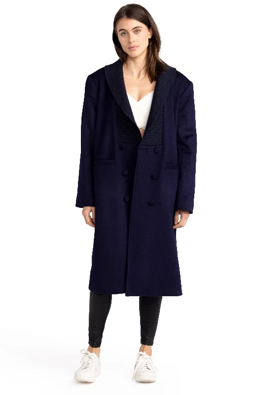 trendy checked wool coats for women -After Party Qulited Lining Coat - Navy